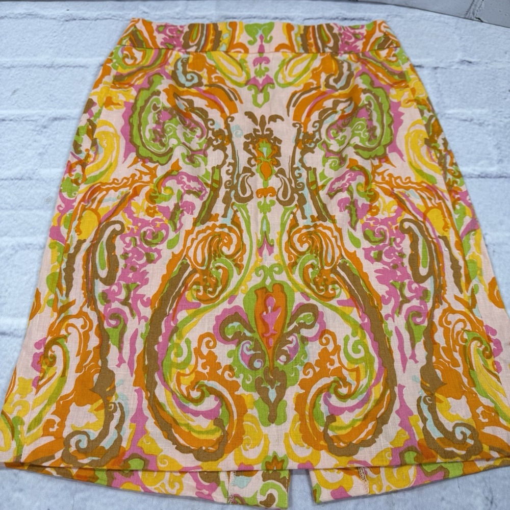 J. Crew Women's Pencil Skirt Size 2 100%‎ Linen Paisley Colorful Zip 95379 Y2K - Picture 8 of 11